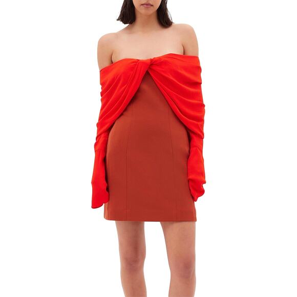 $725 BIANCA SPENDER RUNWAY Brick Red Crepe Dress – Size 2 Small - Picture 7 of 15